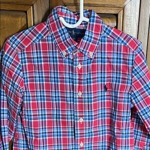 Ralph Lauren Kids Red Blue Plaid Button Down Shirt Polo Excellent Condition